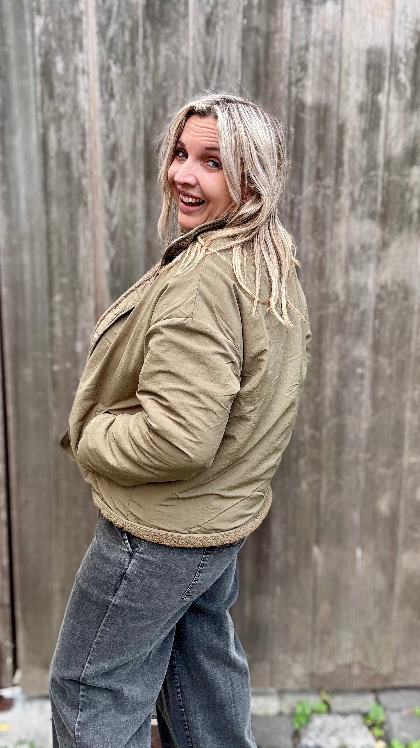 Reversible Teddy Jacket - Kaki