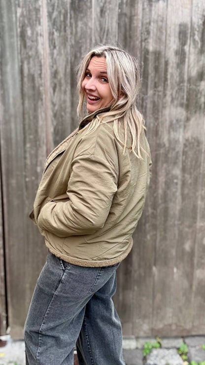Reversible Teddy Jacket - Kaki