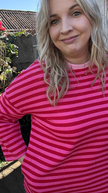 Happy stripes jurk - rood/roze