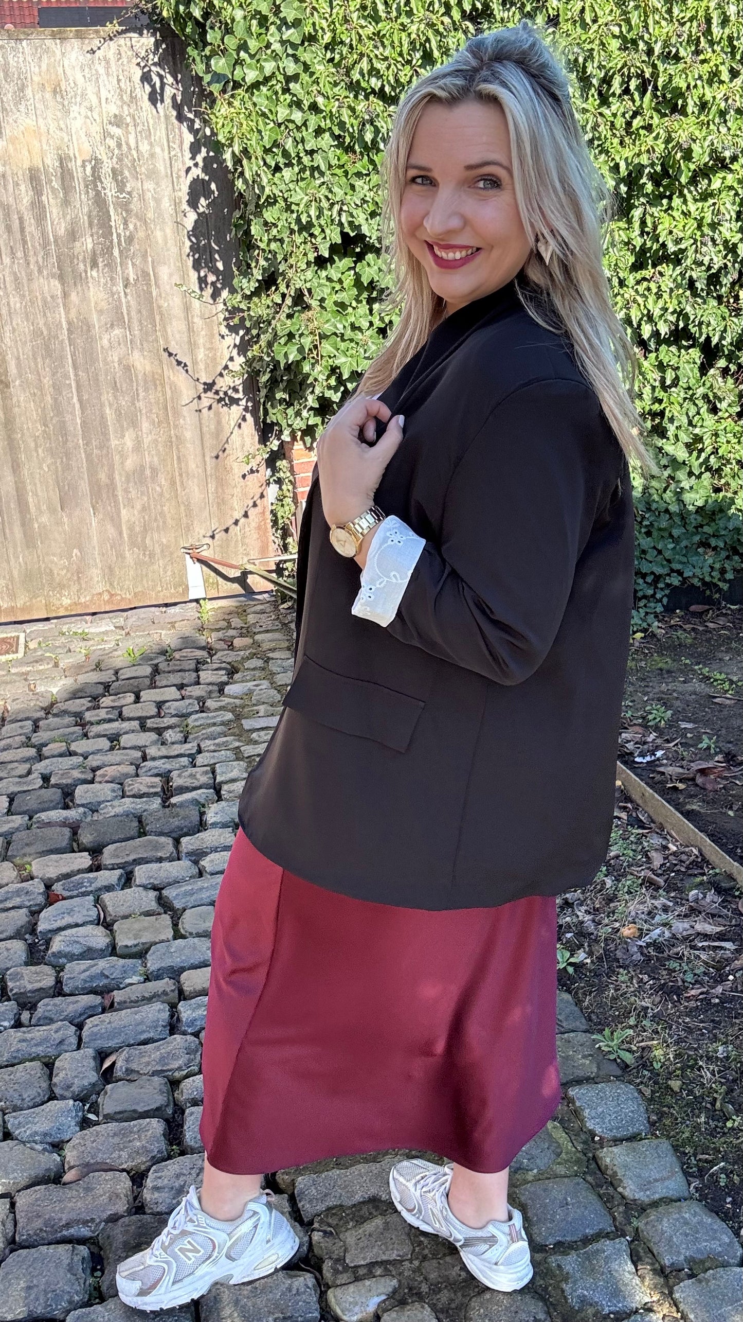 Lace touch blazer - Zwart