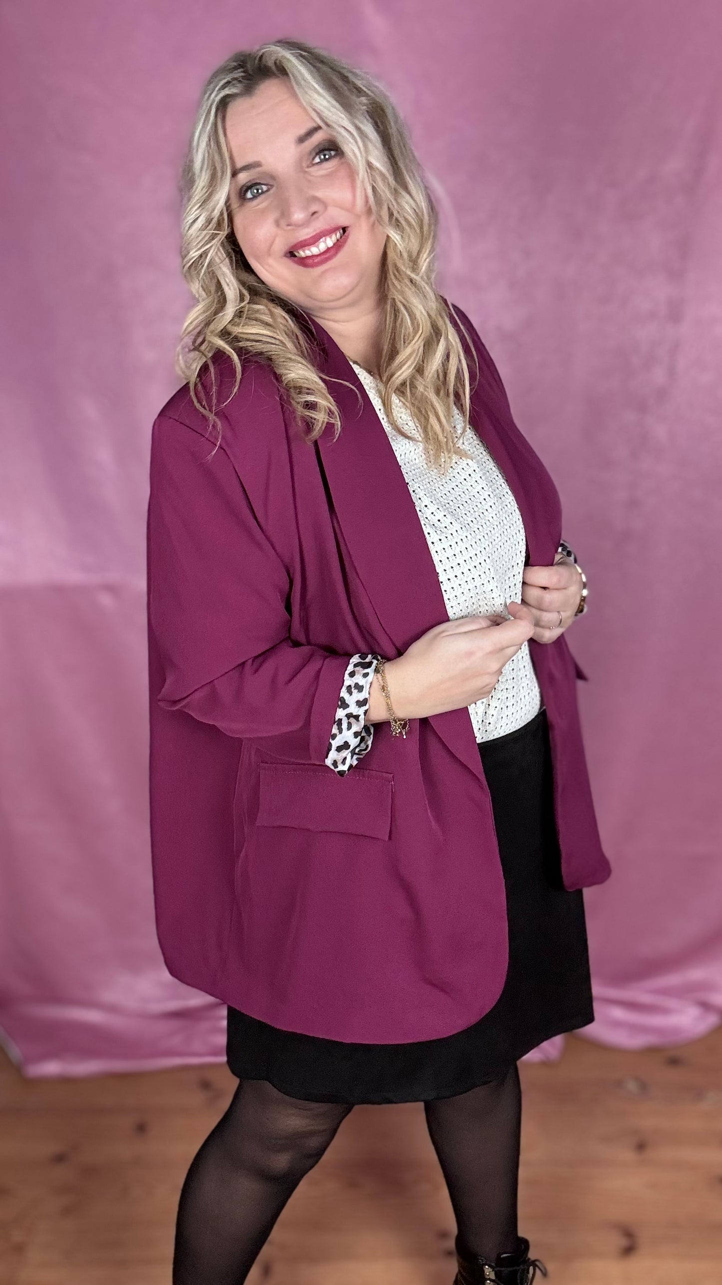 Leopard touch blazer - plum