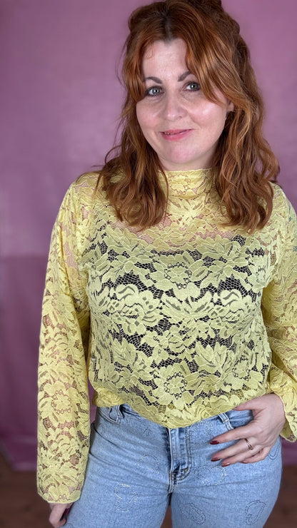 Fleur lace blouse - Pastelgeel
