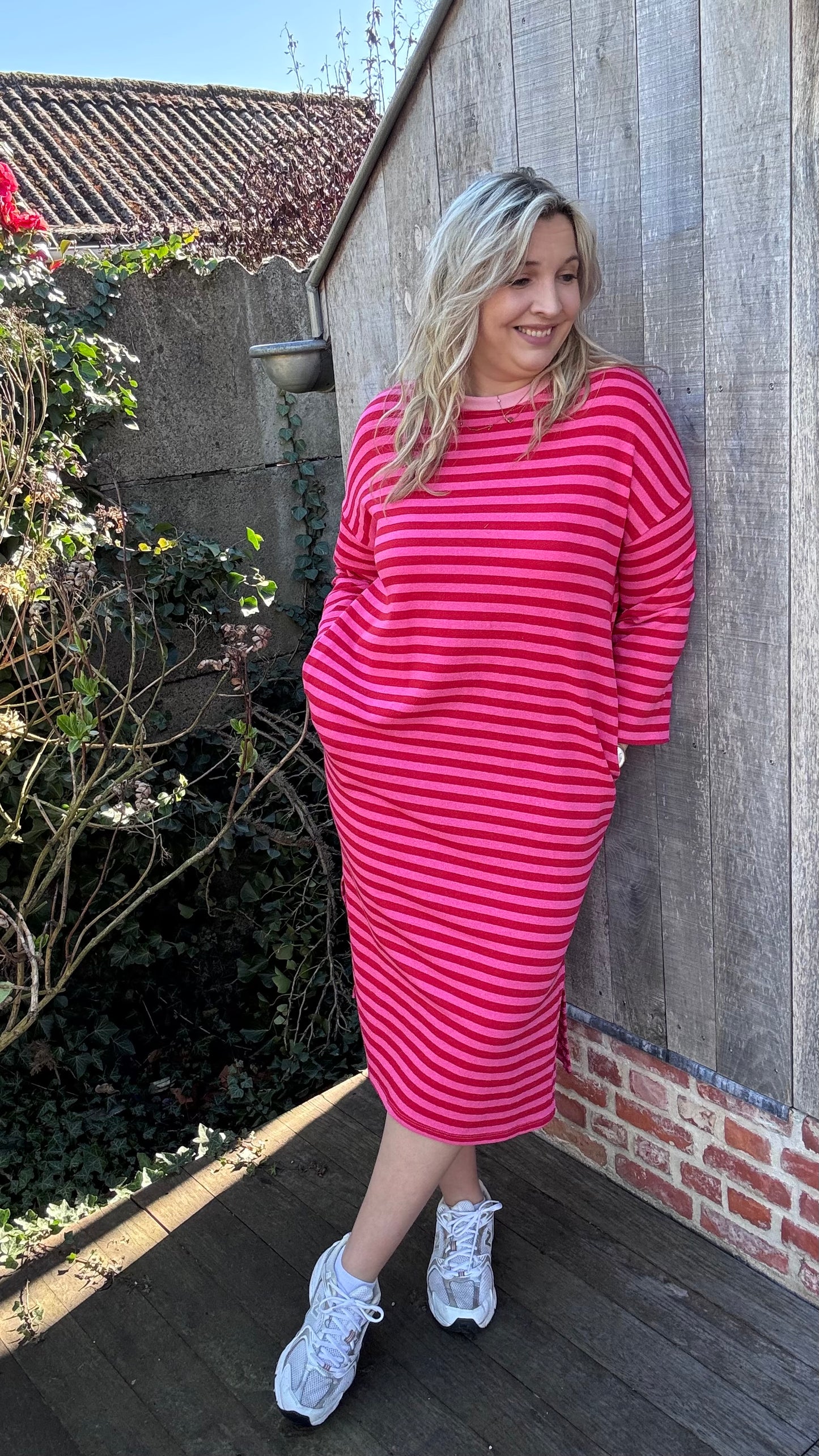 Happy stripes jurk - rood/roze