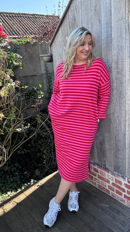Happy stripes jurk - rood/roze
