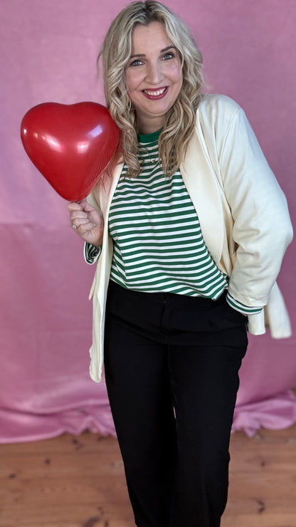 Happy stripes trui- groen/wit