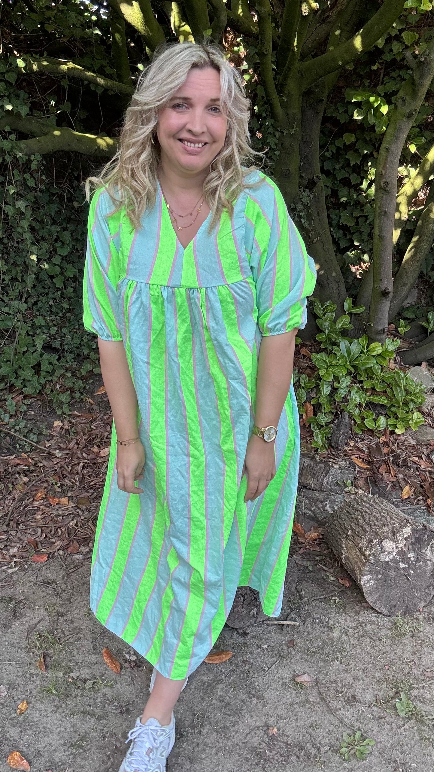 Neon stripes dress - groen