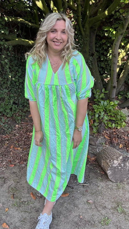 Neon stripes dress - groen