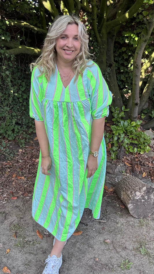 Neon stripes dress - groen