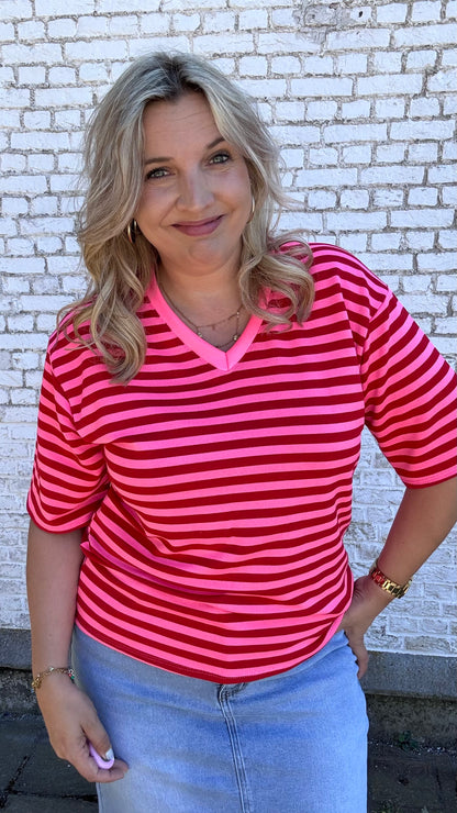 V shirt stripes - Rood/roze