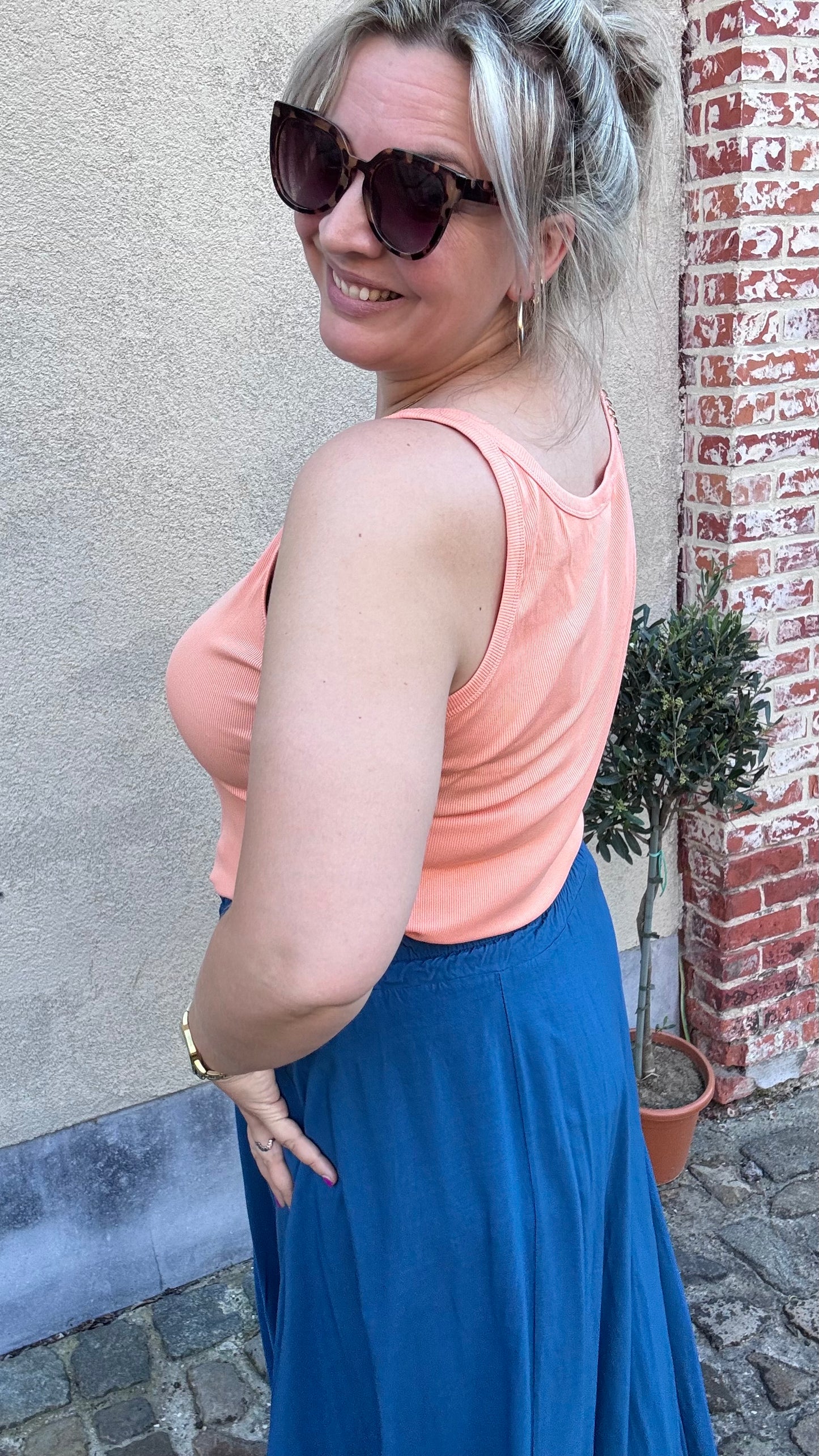 Ribbed top - Zalm