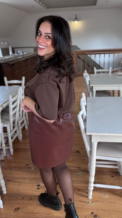 Lina leather rok - Bruin
