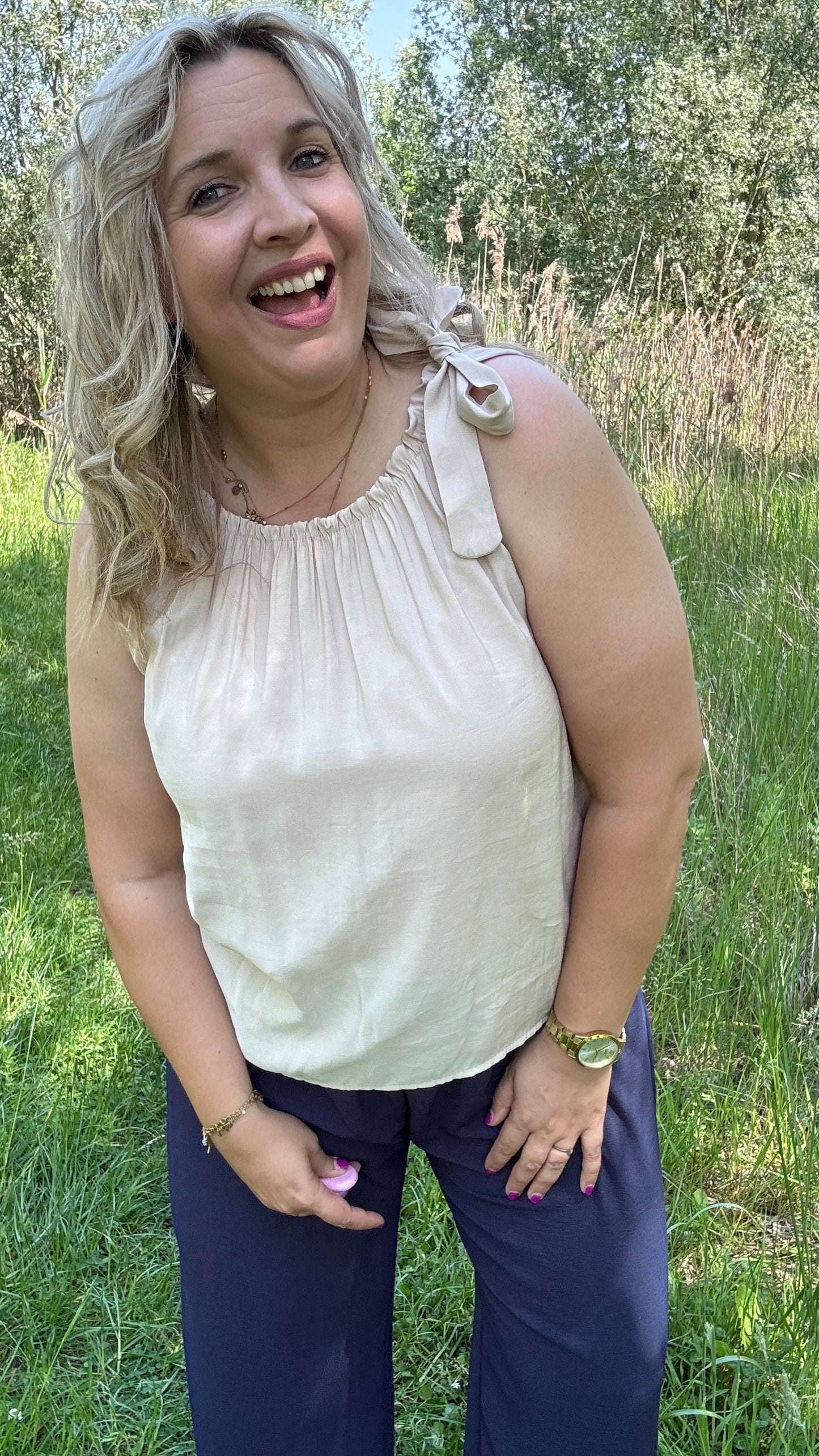 Shoulder bow top - Beige