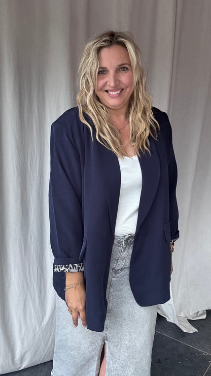 Leopard touch blazer donkerblauw