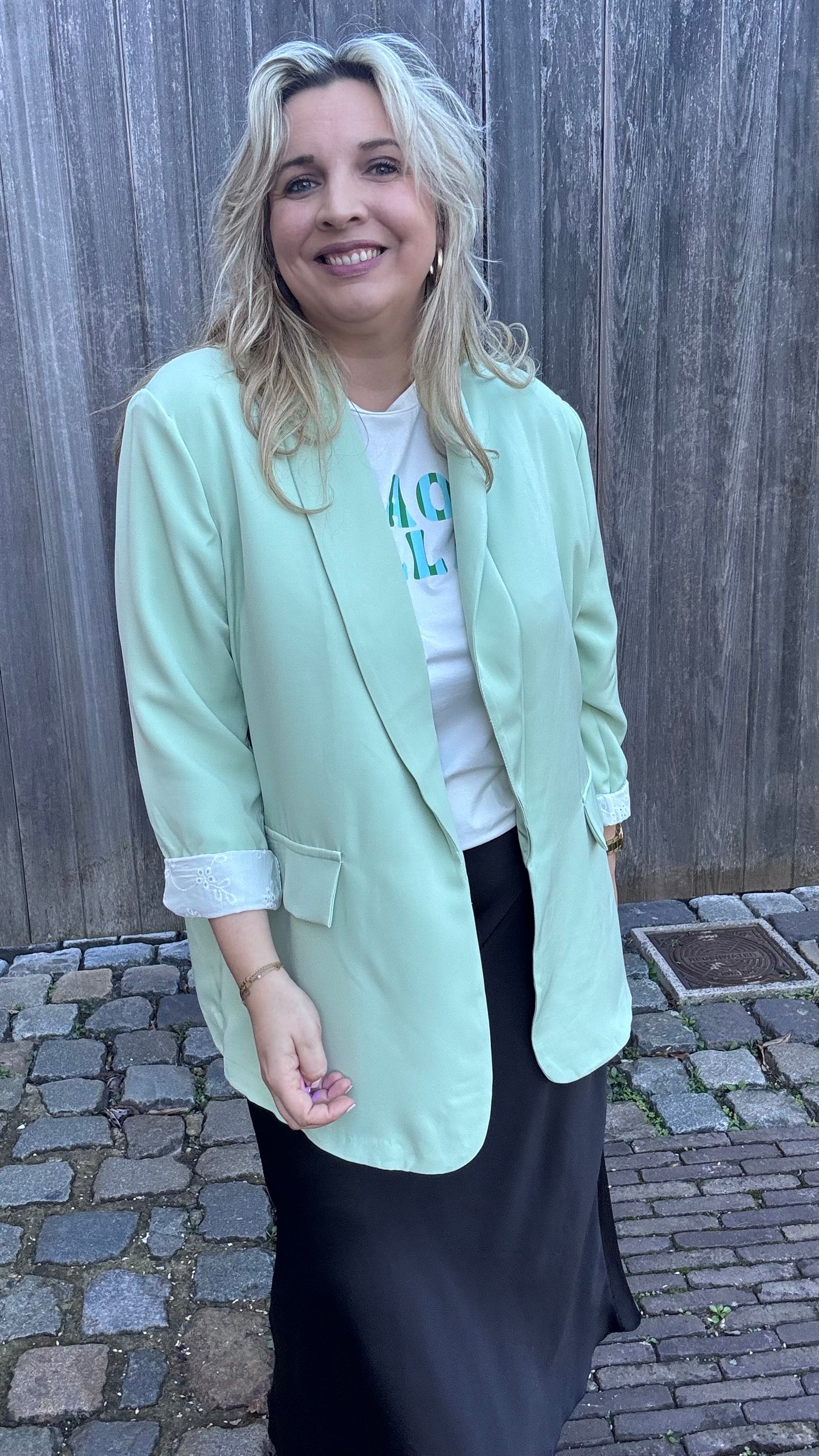 Lace touch blazer - Mintgroen