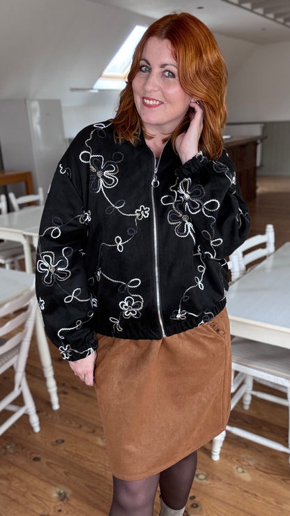 Swirl suède bomber  - Zwart