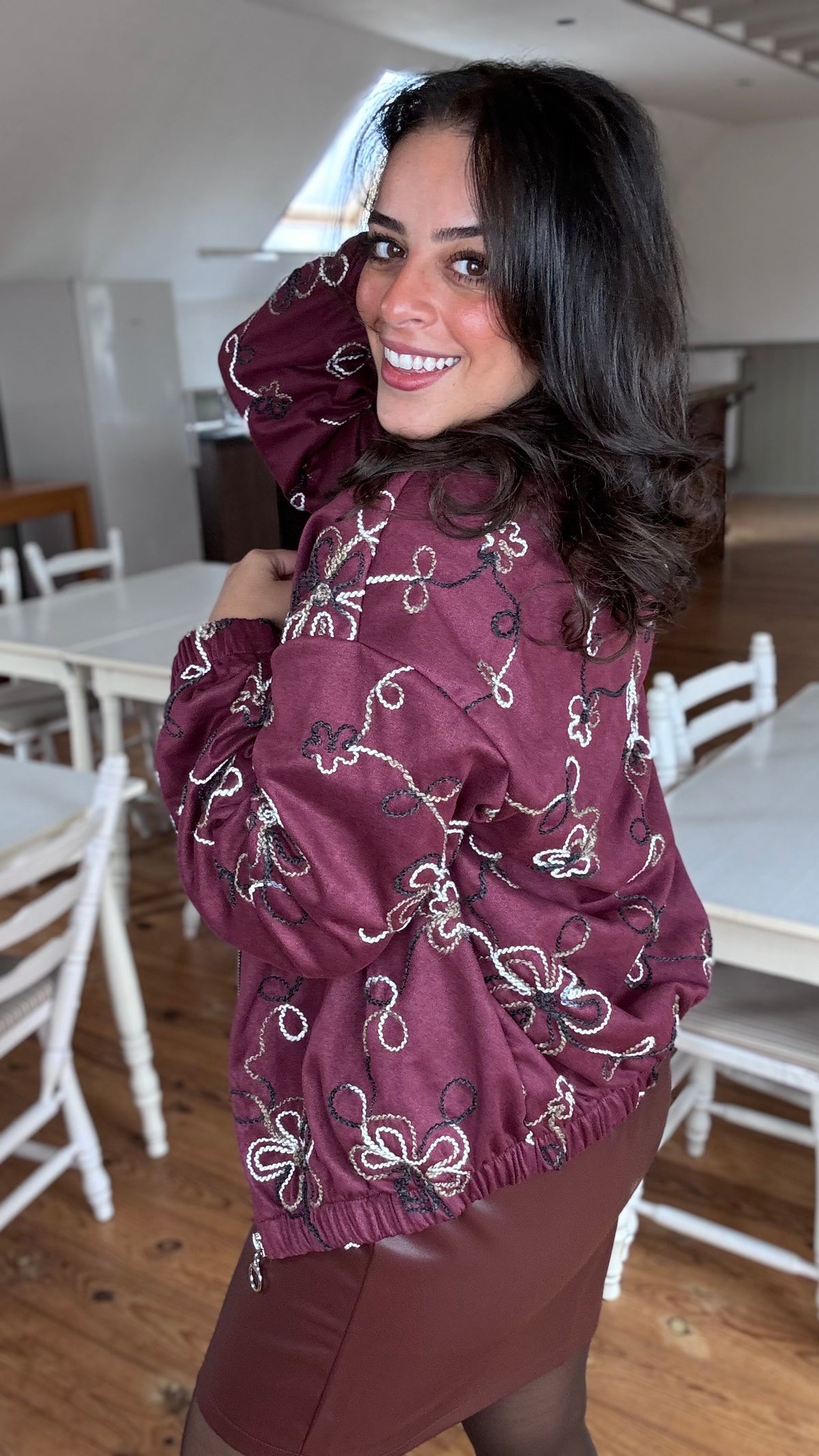 Swirl suède bomber  - Burgundy
