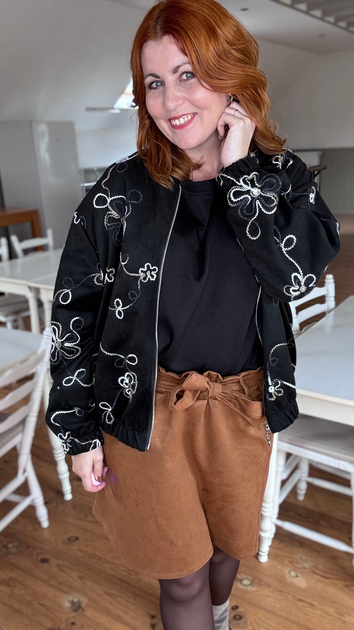 Swirl suède bomber  - Zwart