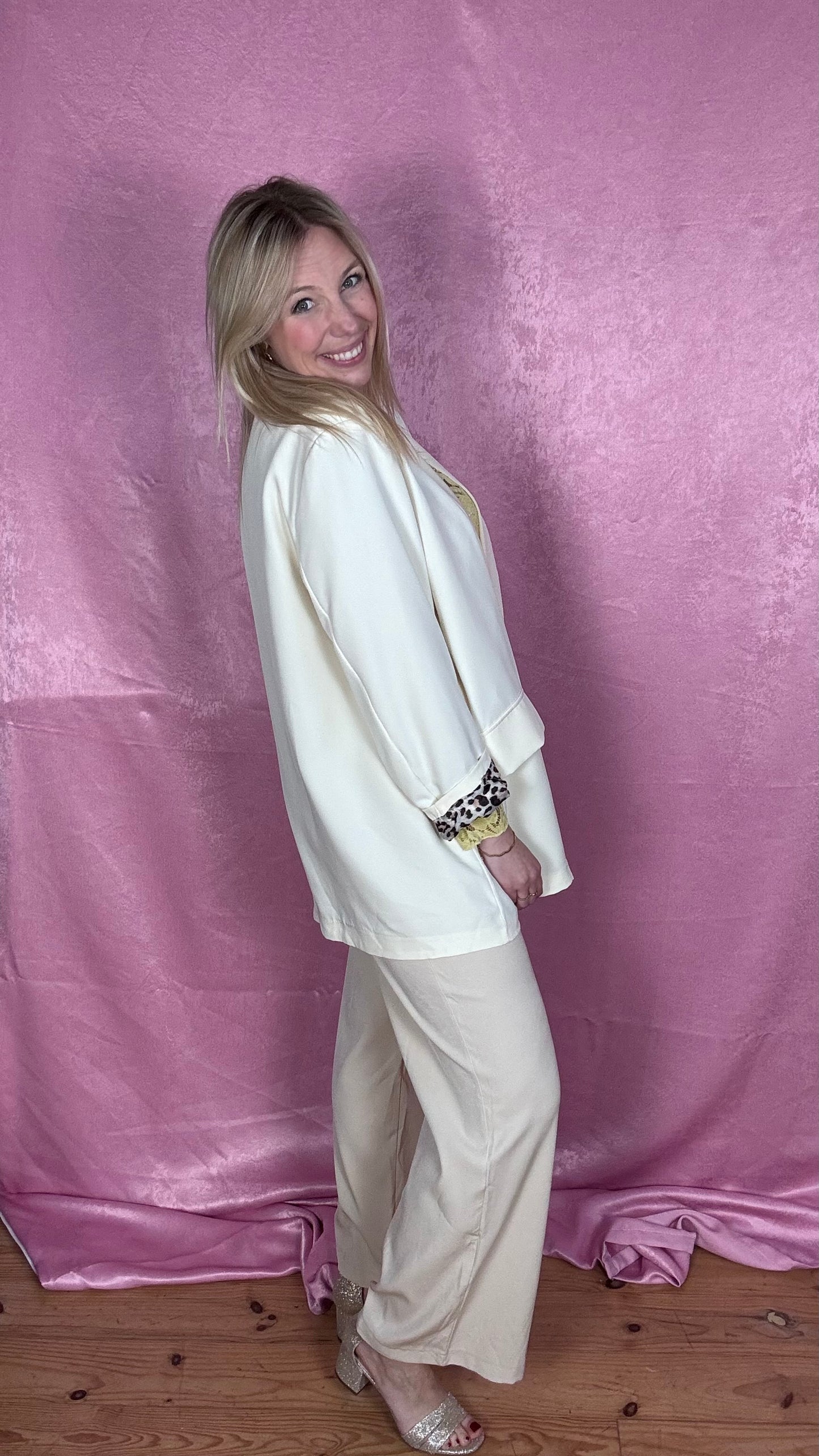 Leopard touch blazer - Gebroken wit