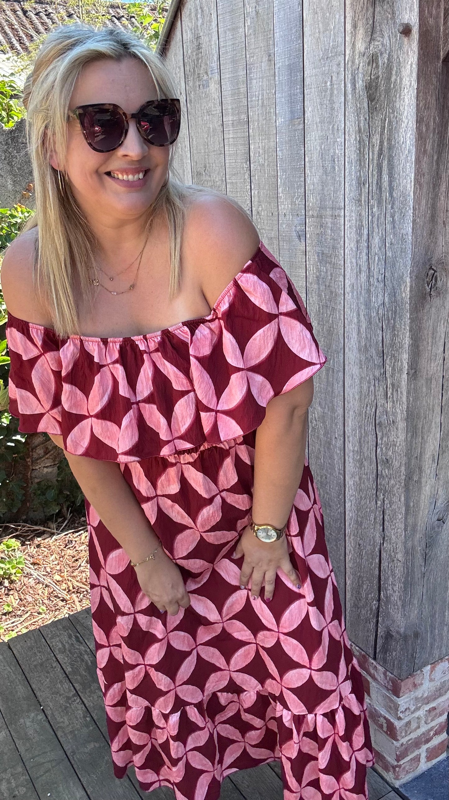 Rozanna off-shoulder jurk - Roze