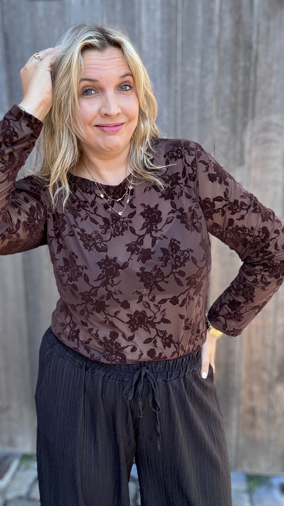 Velvet bloom blouse - Bruin