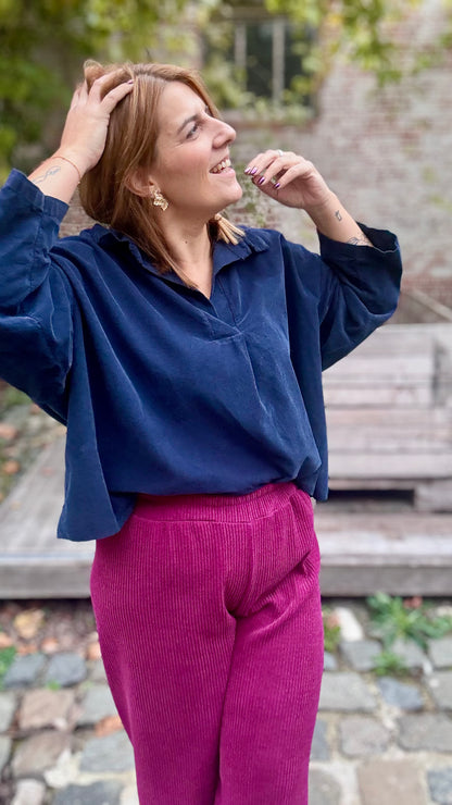 Fine ribbed blouse - Donkerblauw