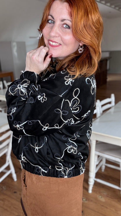 Swirl suède bomber  - Zwart