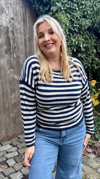 Navy/grijs striped pull