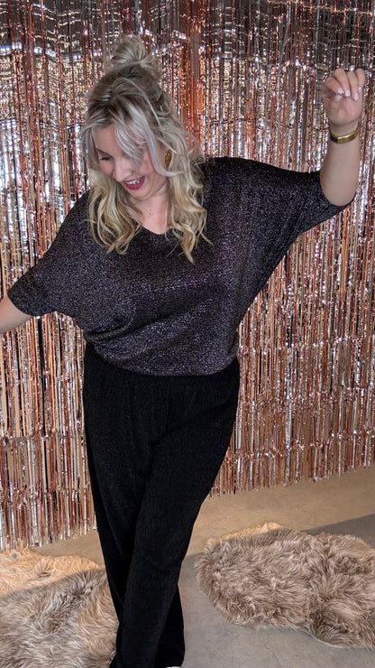 Sparkle V-neck trui - zwart
