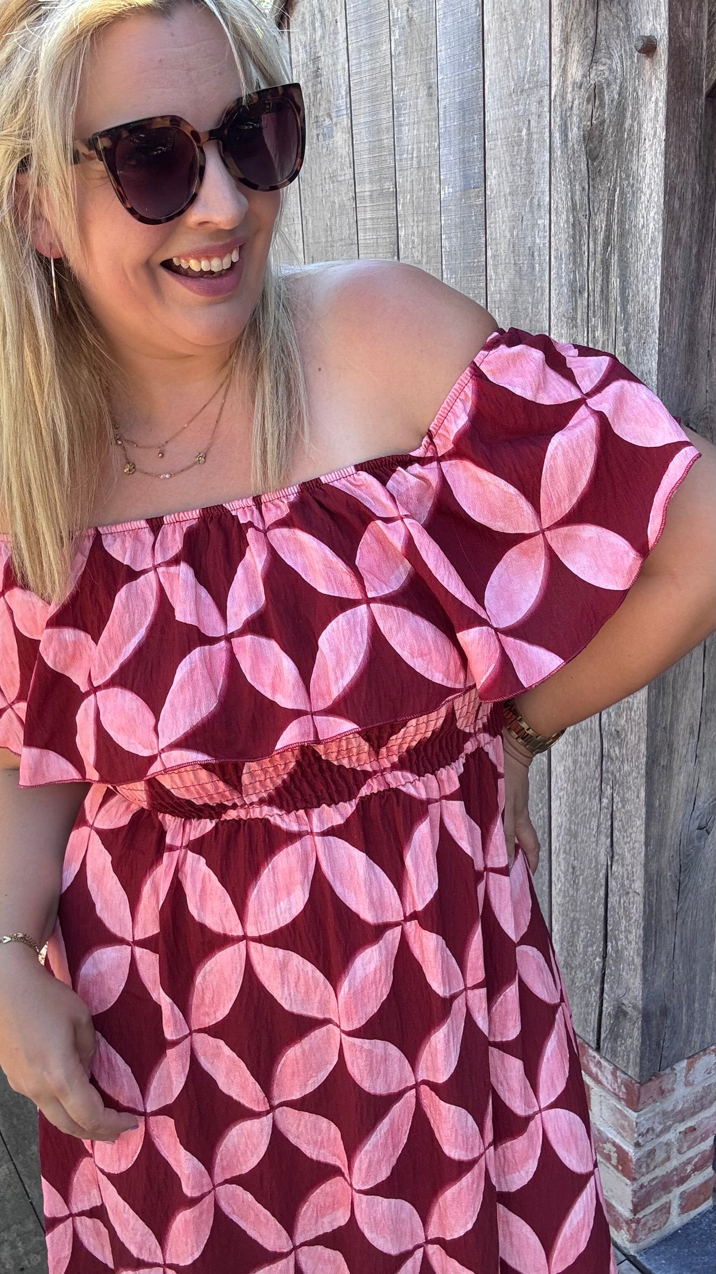 Rozanna off-shoulder jurk - Roze