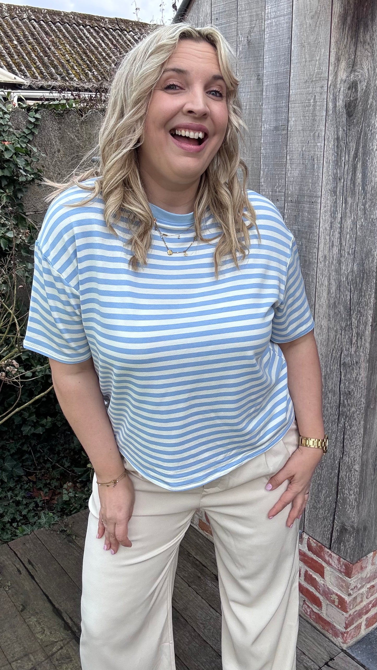 Sweet shirt - (blauw/wit)