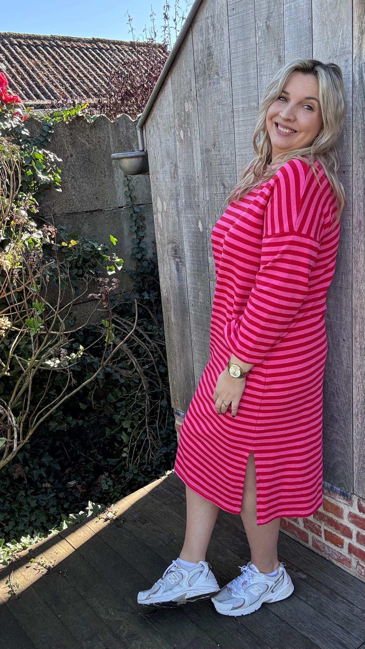 Happy stripes jurk - rood/roze
