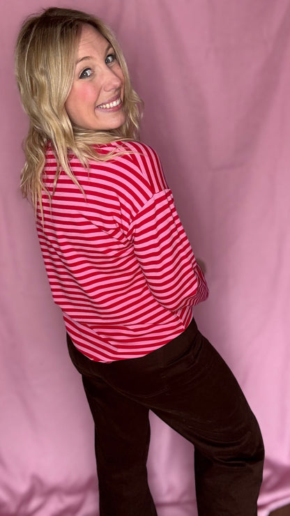 Happy stripes trui- rood/roze