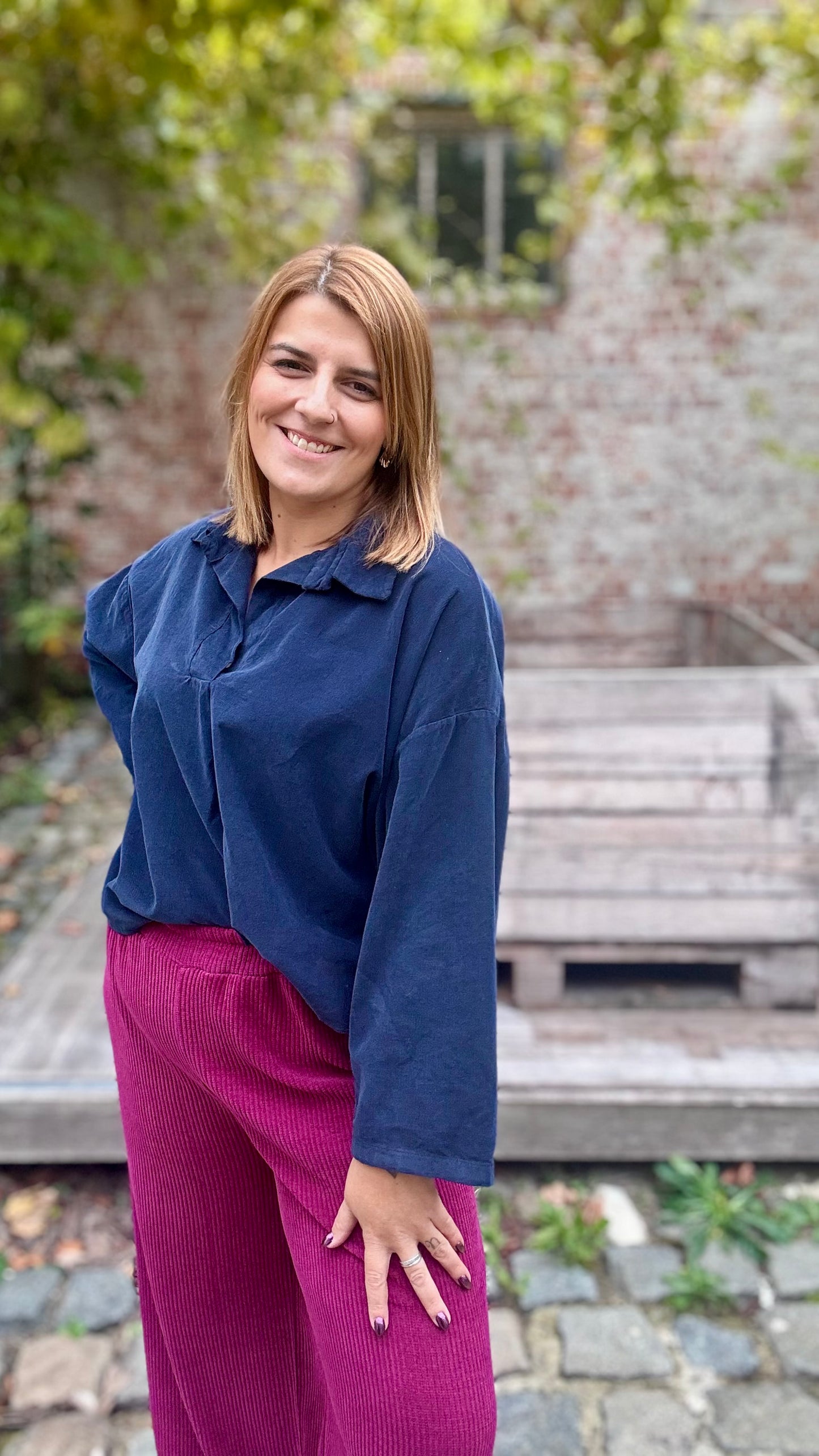 Fine ribbed blouse - Donkerblauw