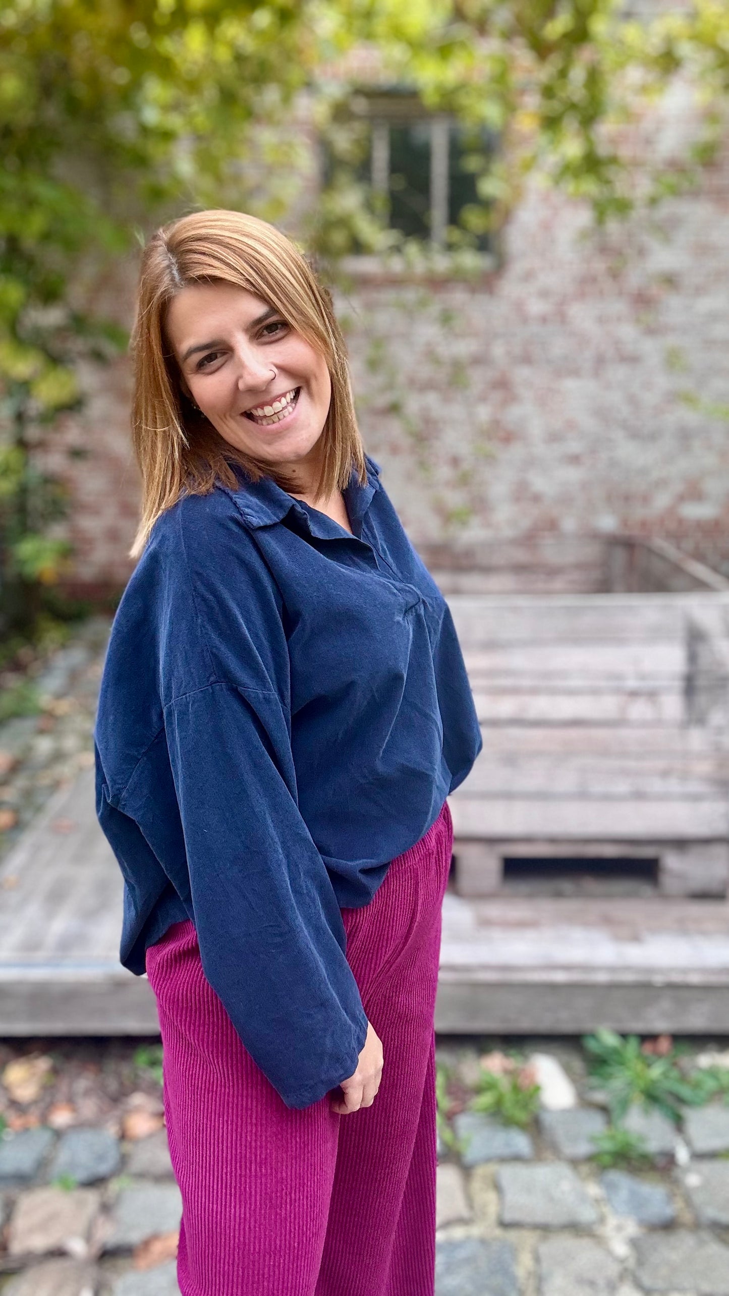 Fine ribbed blouse - Donkerblauw