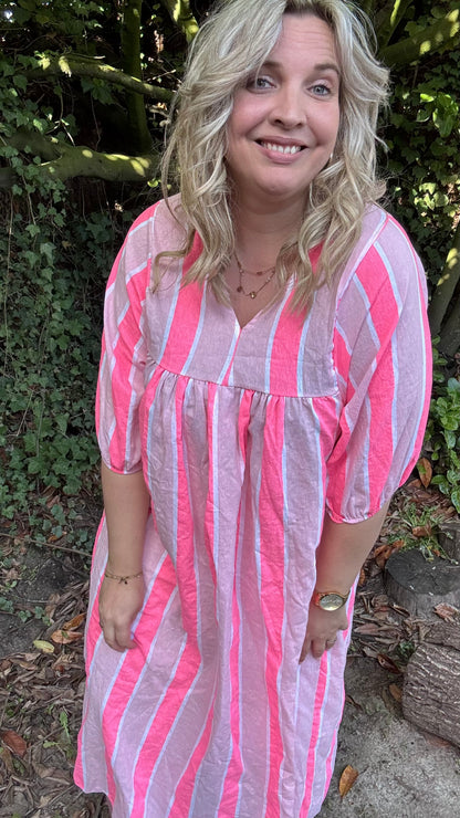 Neon stripes dress - fuchsia