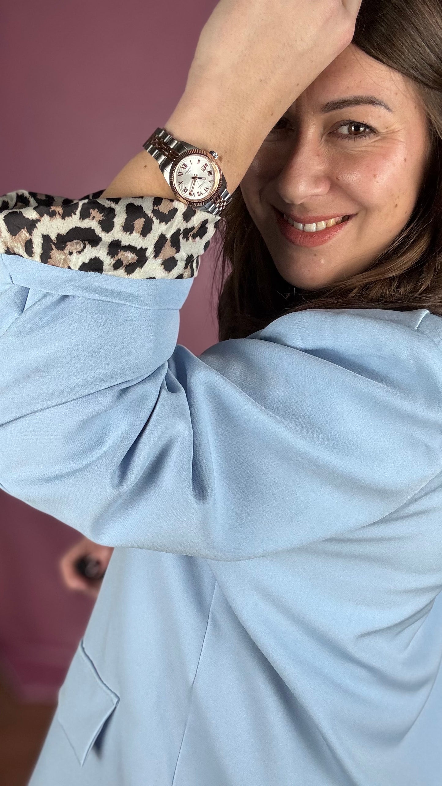 Leopard touch blazer - Babyblauw