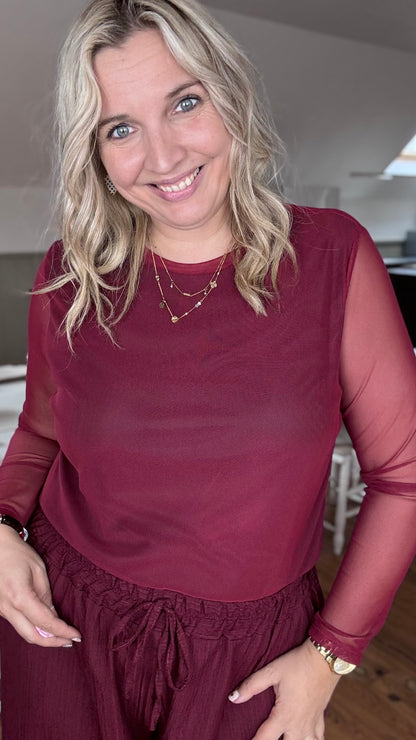 Elle mesh top - Wijnrood