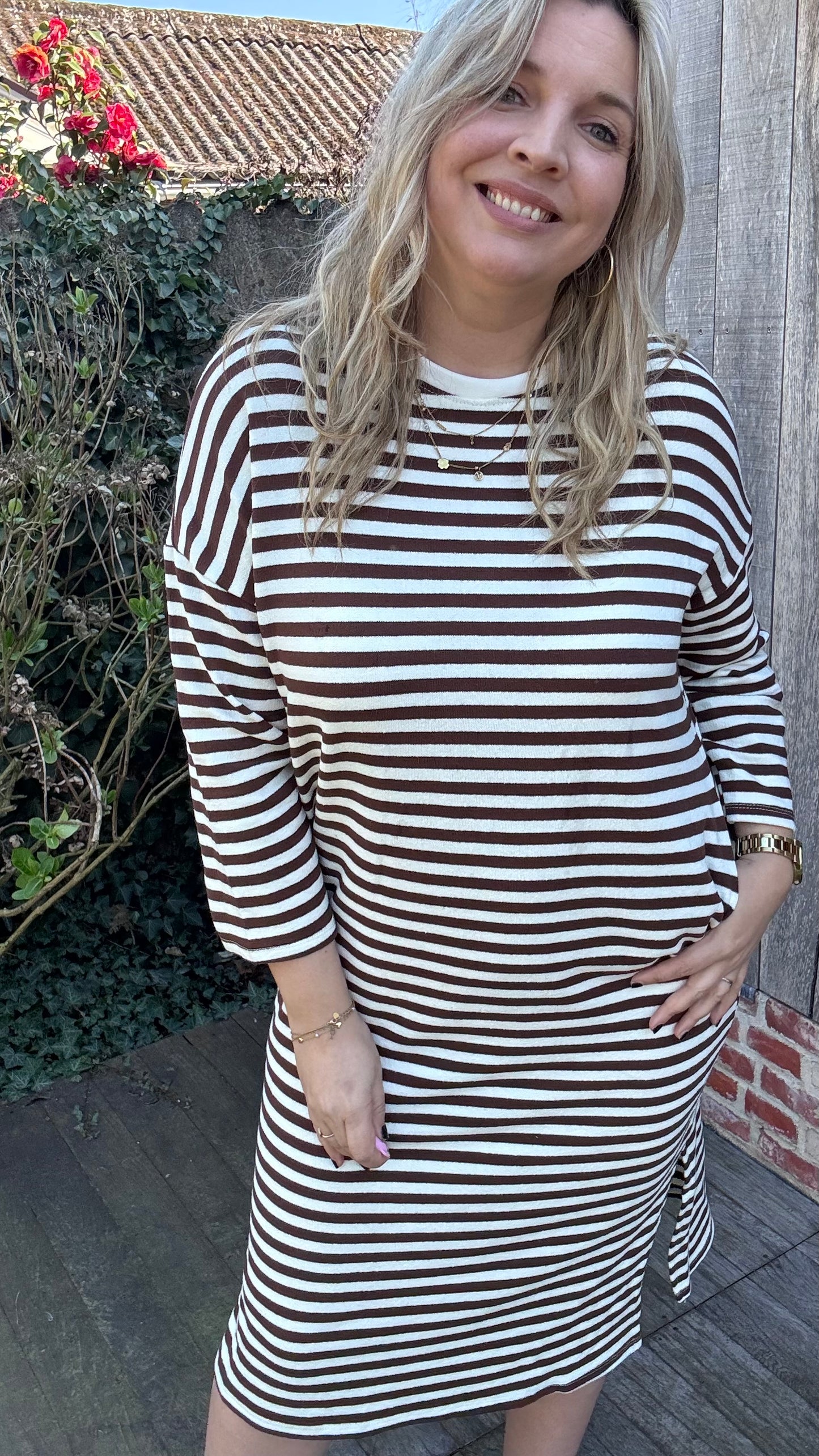 Happy stripes jurk - Bruin
