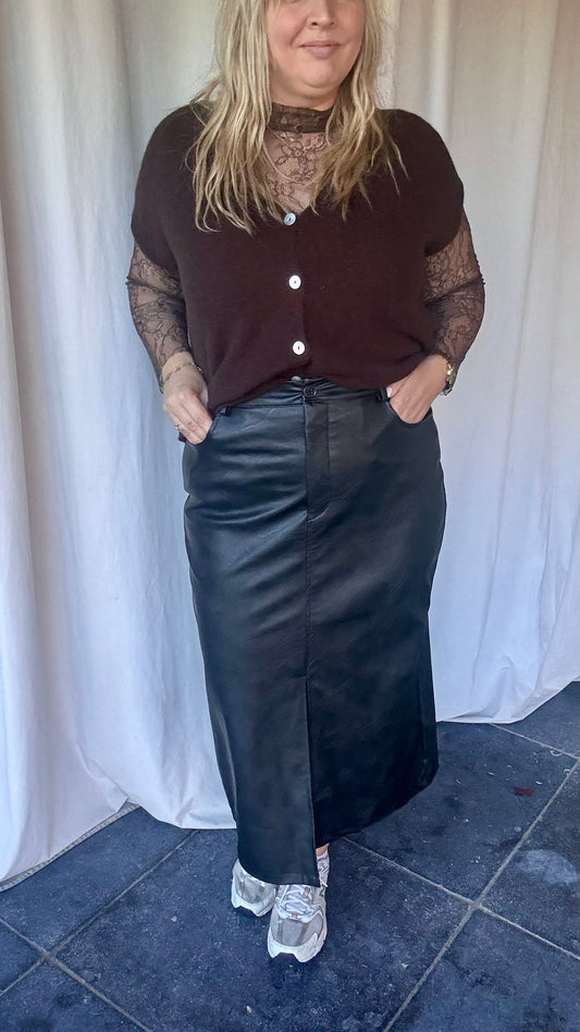 Curvy leather rok - Zwart