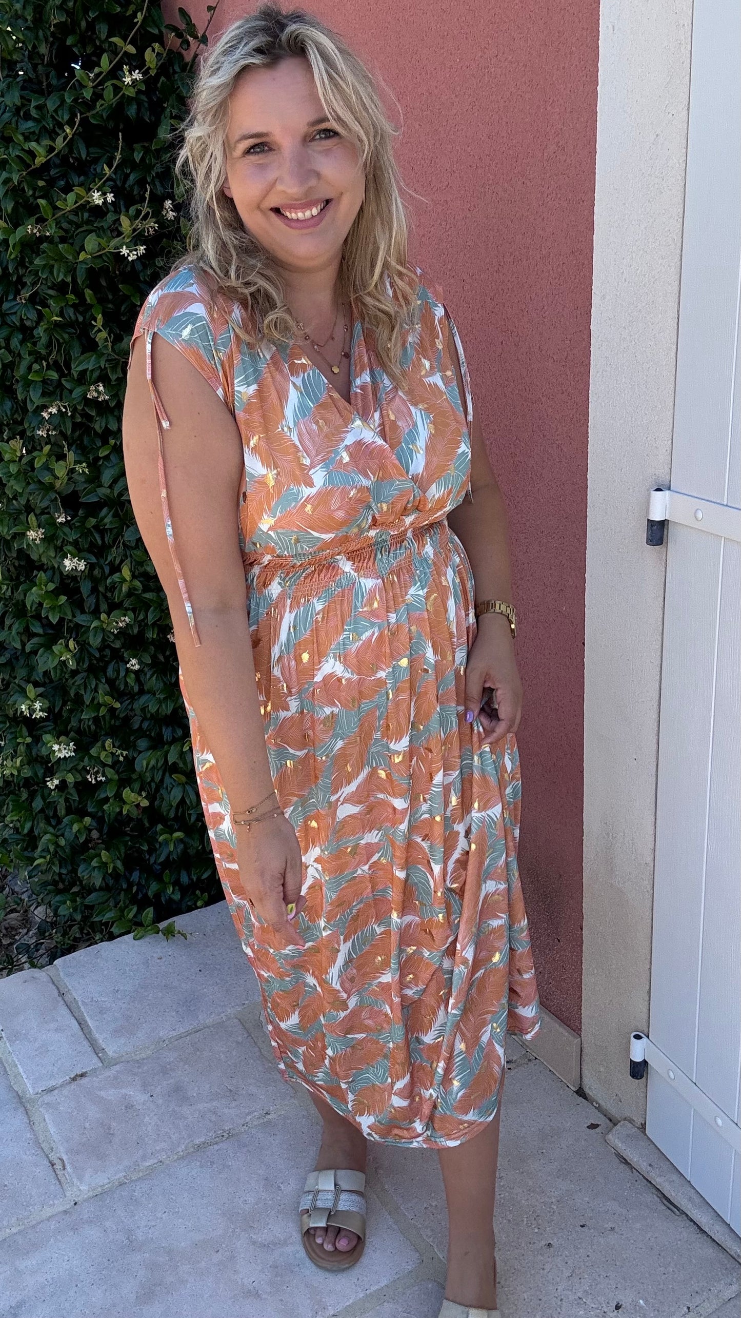 Every Woman Dress - Golden feather (oranje/turkoois)