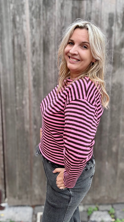 Striped spark trui - Bruin/Roze