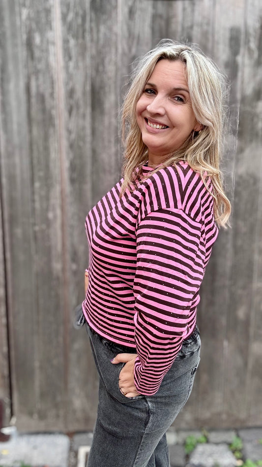 Striped spark trui - Bruin/Roze