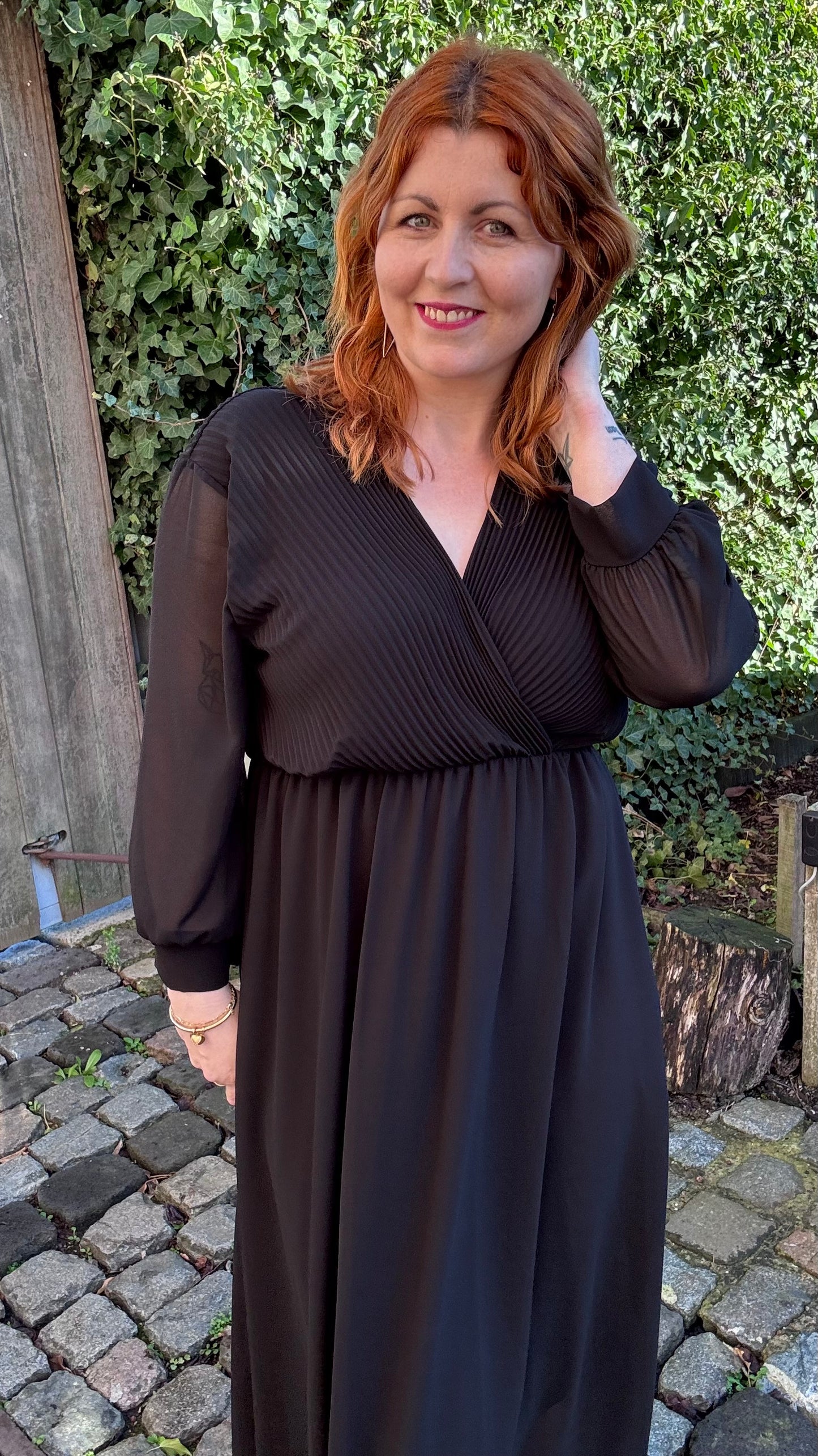Plissé dress - Zwart