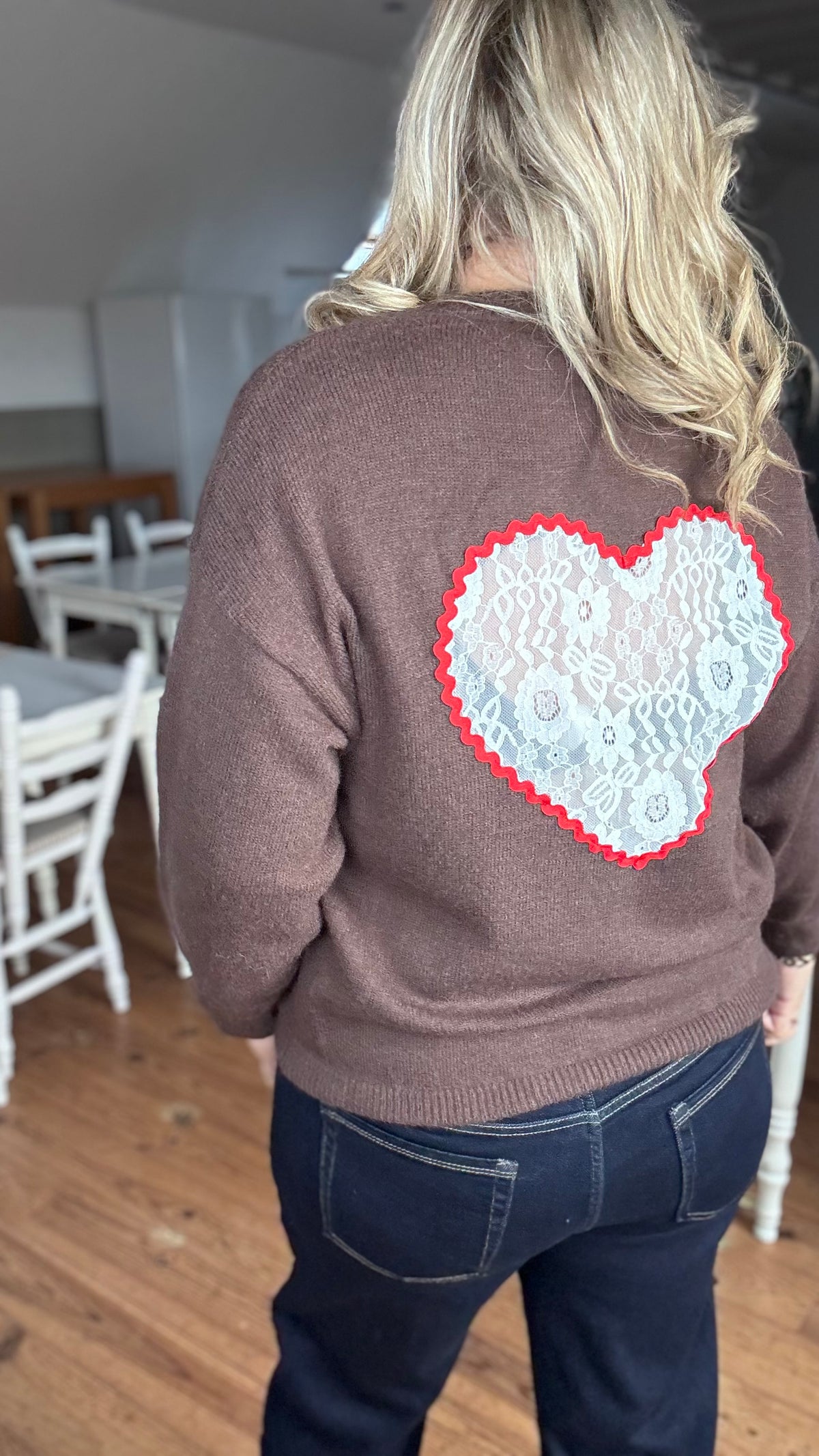Lace heart knit - Bruin