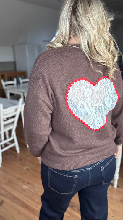 Lace heart knit - Bruin