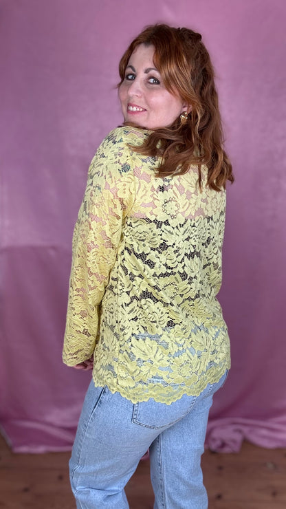 Fleur lace blouse - Pastelgeel