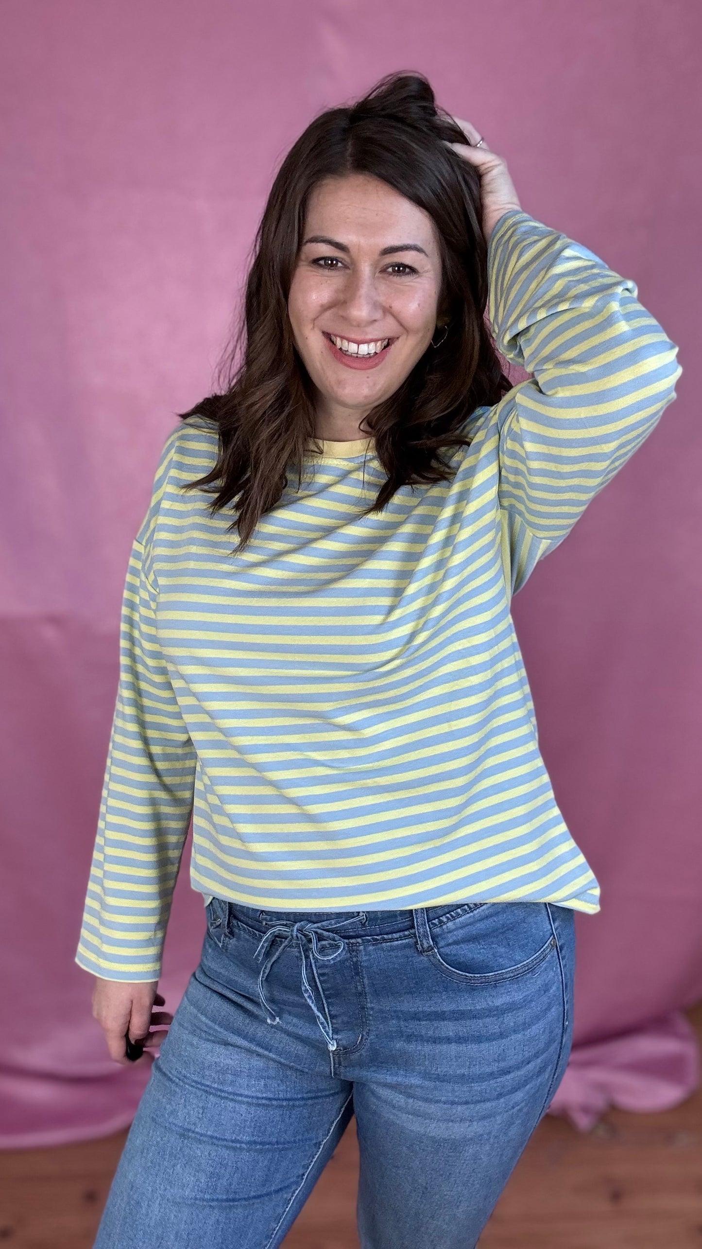 Happy stripes trui- geel/blauw