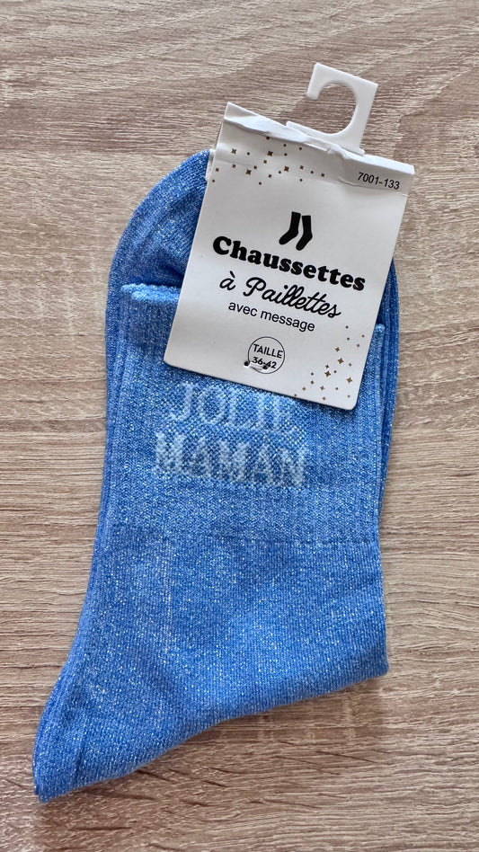 Quote sokken: Jolie maman (Blauw)