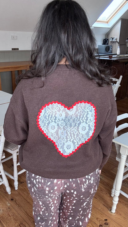 Lace heart knit - Bruin