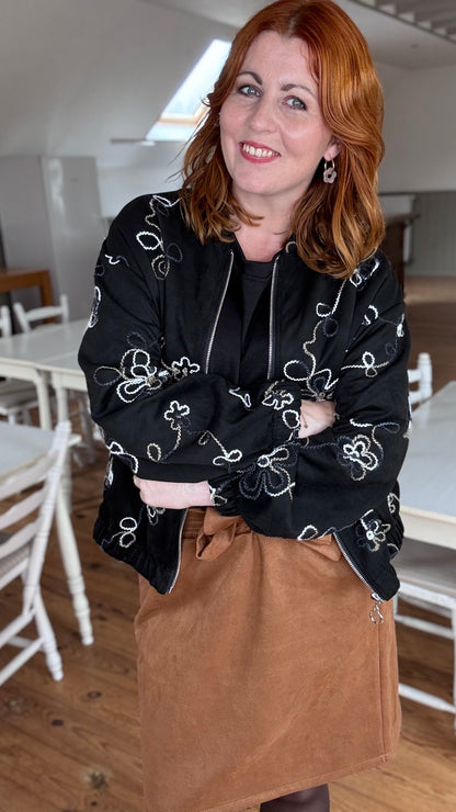 Swirl suède bomber  - Zwart